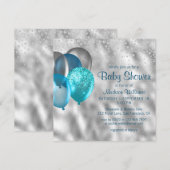 Chique Moderne Glitter Ballonnen Turquoise Baby Sh Kaart (Voorkant / Achterkant)