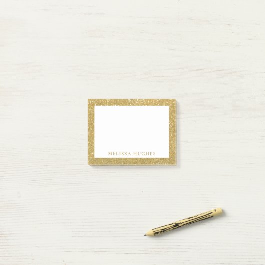 Chique moderne gouden glitter gepersonaliseerd post-it® notes (Op bureau)