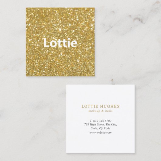 Chique moderne gouden glitter vierkante visitekaartje (Voorkant / Achterkant)