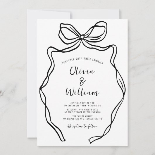 Chique moderne hand getekend boog grillige bruilof kaart (Voorkant)