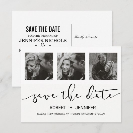 Chique moderne handgetekende save the date foto aankondigingskaart (Voorkant / Achterkant)