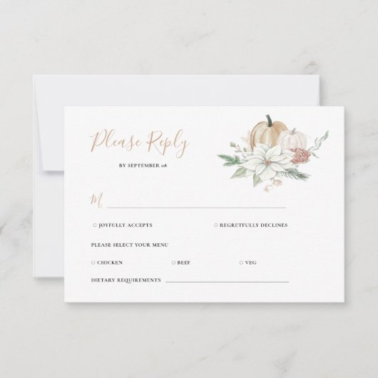 Chique moderne herfst herfstpompoen elegante bruil RSVP kaartje (Voorkant)