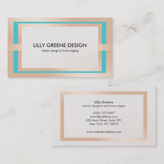Chique moderne interieurdecorator turquoise visitekaartje (Voorkant / Achterkant)