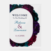 Chique moderne juwelentonen bloemenbruiloft welkom acryl bord (Voorkant)