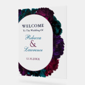 Chique moderne juwelentonen bloemenbruiloft welkom acryl bord (Hoek)