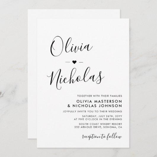 Chique moderne kalligrafie script monogram bruilof kaart (Voorkant / Achterkant)