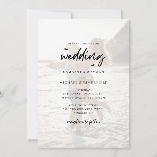 Chique moderne koppels fotoscript bruiloft kaart (Voorkant)