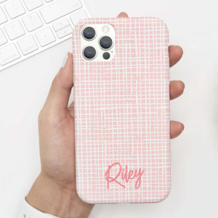 Chique moderne lt. roze koraal hand getekend patro iPhone 15 case