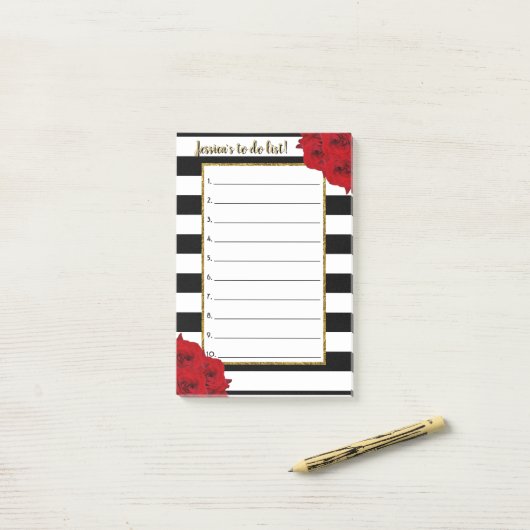 Chique moderne luxe rode rozen te doen lijst post-it® notes (Op bureau)