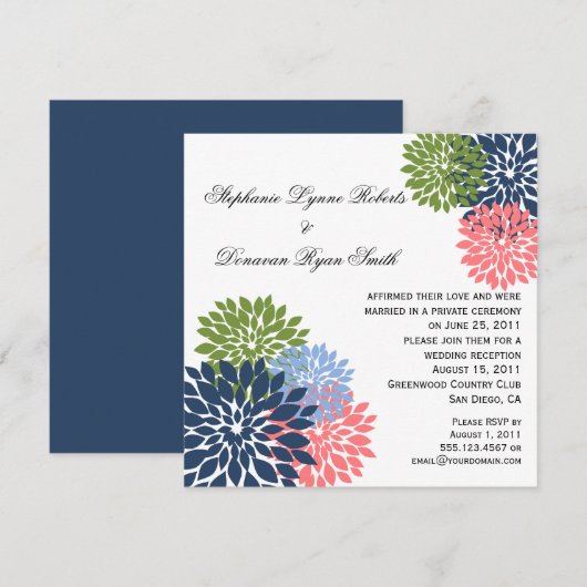 Chique moderne marine roze groene bloemblaadjes kaart (Voorkant / Achterkant)