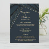 Chique moderne marineblauwe gouden luxe Trouwmenu Menu (Staand voorkant)