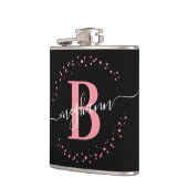 Chique Moderne Meisjesachtige Roze Zwarte Naam Scr Heupfles (Links)