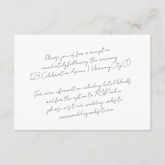 Chique moderne minimalistische bruiloft details informatiekaartje (Voorkant)