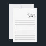 Chique Moderne Minimalistische Bruiloft Goed Wense Advieskaart<br><div class="desc">In een dans van klassieke elegantie en moderne eenvoud combineert deze zwart-witte advieskaart tijdloze charme met hedendaags design. Gemaakt voor Boho Date Night Ideas en gekoesterde samenkomst, elke lijn op deze kaart nodigt uit tot oprechte wijsheid die belooft hun gezamenlijke reis te begeleiden. De minimalistische lay-out weerspiegelt een chique esthetiek,...</div>