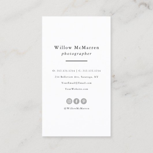 Chique moderne minimalistische typografie fotograf visitekaartje (Achterkant)