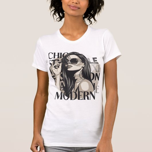 Chique Moderne Mode Silhouet Illustratie T-shirt (Voorkant)