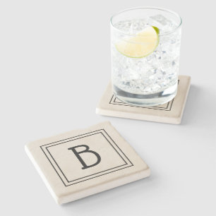 Chique moderne monogram gegrilde tan & zwarte init stenen onderzetter