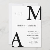 Chique Moderne Monogram Initiaal Zwart Wit Trouwda Kaart (Voorkant)