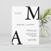 Chique Moderne Monogram Initiaal Zwart Wit Trouwda Kaart (Staand voorkant)
