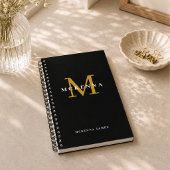 Chique Moderne Monogram Zwar Goud Initiële Naam Notitieboek