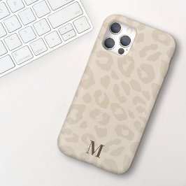 Chique Moderne Neutrale Kleur Luipaard Print Monog iPhone 15 Case