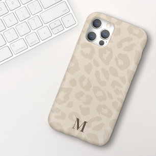 Chique Moderne Neutrale Kleur Luipaard Print Monog iPhone 15 Case