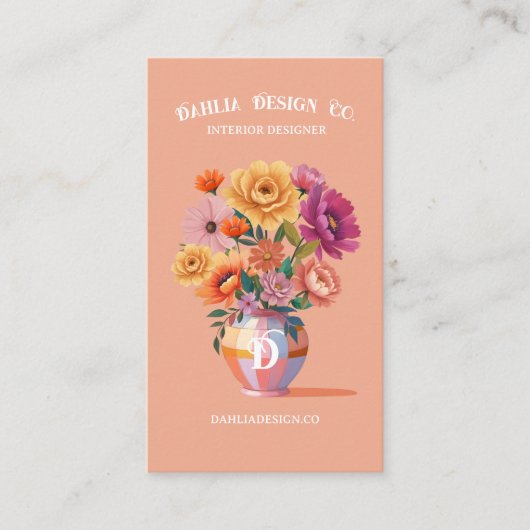 Chique moderne retro geruite vaas en gedurfde bloe visitekaartje (Voorkant)