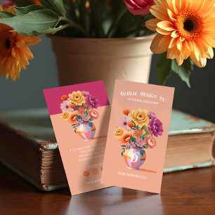 Chique moderne retro geruite vaas & felle bloemen visitekaartje