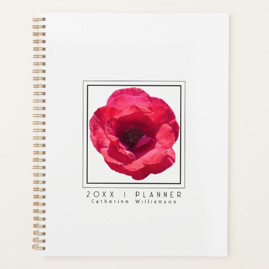 Chique Moderne Rode Roos Bloemstuk Aangepaste Naam Planner (Voorkant)