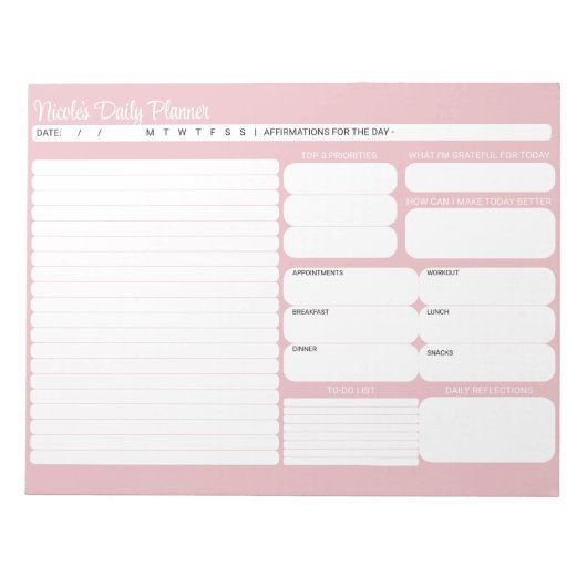 Chique moderne roze dagelijkse planner to-do lijst notitieblok (Voorkant)