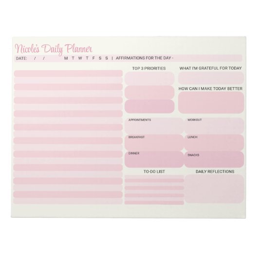 Chique moderne roze dagelijkse planner to-do lijst notitieblok (Voorkant)