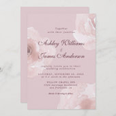 Chique Moderne Roze Roos Bloemige Paarse Bruiloft Kaart (Voorkant / Achterkant)