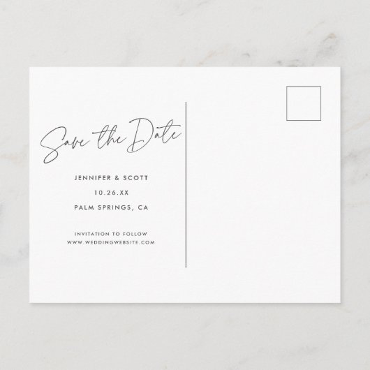 Chique moderne script bruiloft foto opslaan van de aankondigingskaart (Achterkant)