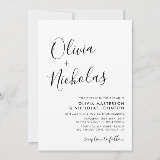 Chique moderne script kalligrafie monogram bruilof kaart (Voorkant)