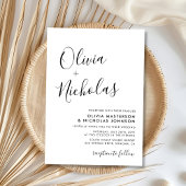 Chique moderne script kalligrafie monogram bruilof kaart