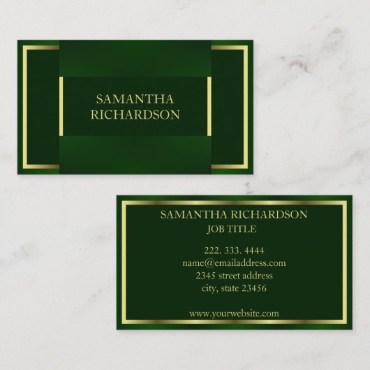 Chique moderne smaragd groen en goud professional visitekaartje (Voorkant / Achterkant)