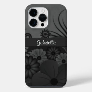 Chique Moderne Trendy Zwarte Hibiscus Bloem Gothic iPhone 14 Pro Max Hoesje