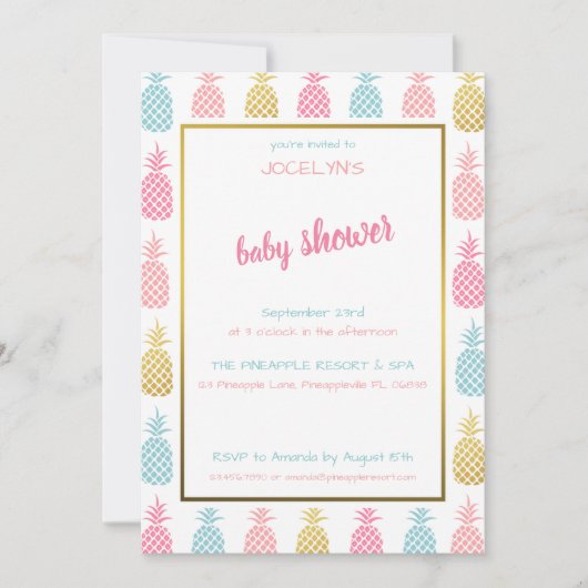 Chique Moderne Tropische Ananas Baby Shower Kaart (Voorkant)
