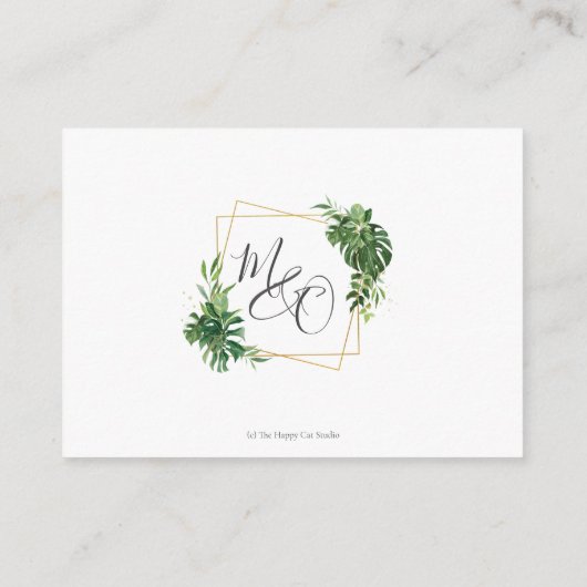 Chique moderne tropische groen bruiloft details informatiekaartje (Achterkant)