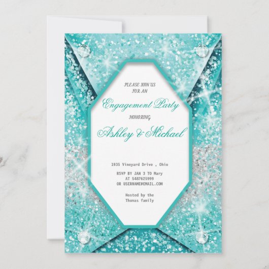 chique moderne turquoise glans klassieke glitter kaart (Achterkant)