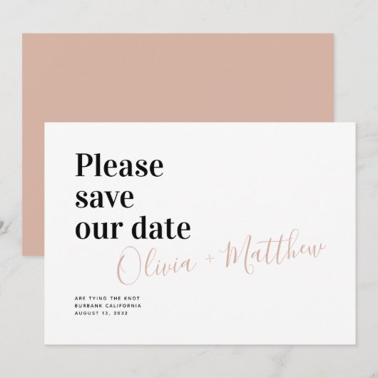 Chique moderne typografie bewaar de datum save the date (Voorkant / Achterkant)