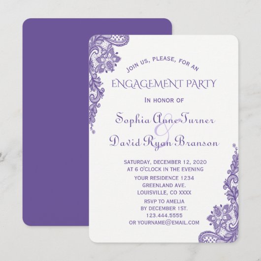 Chique moderne ultra violette kanten verlovingsfee kaart (Voorkant / Achterkant)