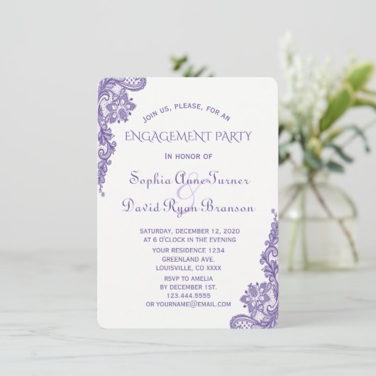 Chique moderne ultra violette kanten verlovingsfee kaart (Staand voorkant)