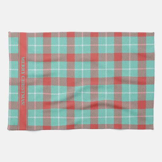 Chique Moderne Vakantie Rood & Blauwgroen Plaid Theedoek (Horizontaal)