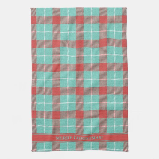 Chique Moderne Vakantie Rood & Blauwgroen Plaid Theedoek (Verticaal)