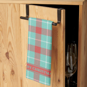 Chique Moderne Vakantie Rood & Blauwgroen Plaid Theedoek