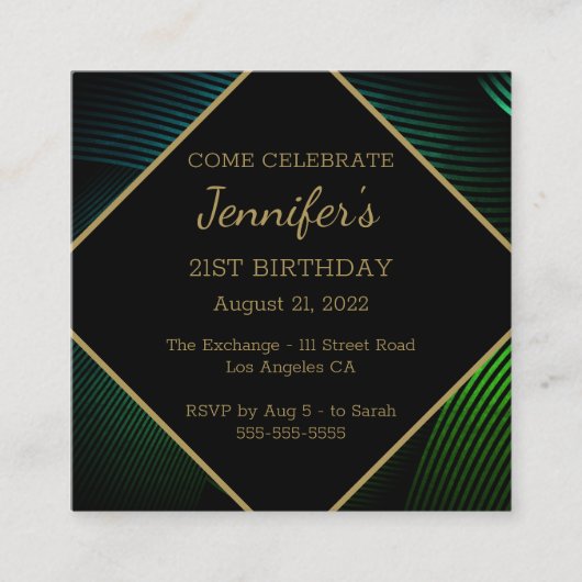 Chique moderne verjaardag informatiekaartje (Voorkant)