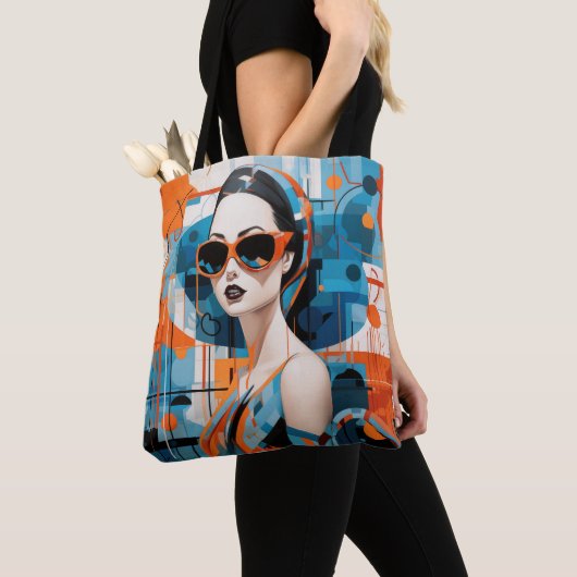 Chique moderne vrouw, geometrische elegantie tote bag (Dichtbij)