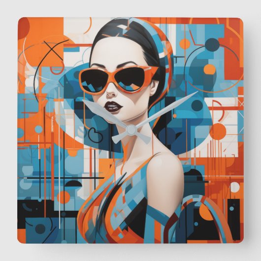 Chique moderne vrouw, geometrische elegantie vierkante klok (Voorkant)