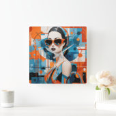 Chique moderne vrouw, geometrische elegantie vierkante klok (Huis)